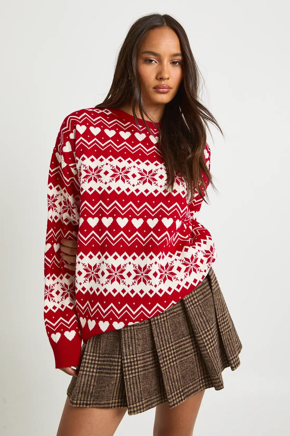 Jumpers & Cardigans | Heart Fairisle Christmas Jumper | boohoo | Debenhams UK