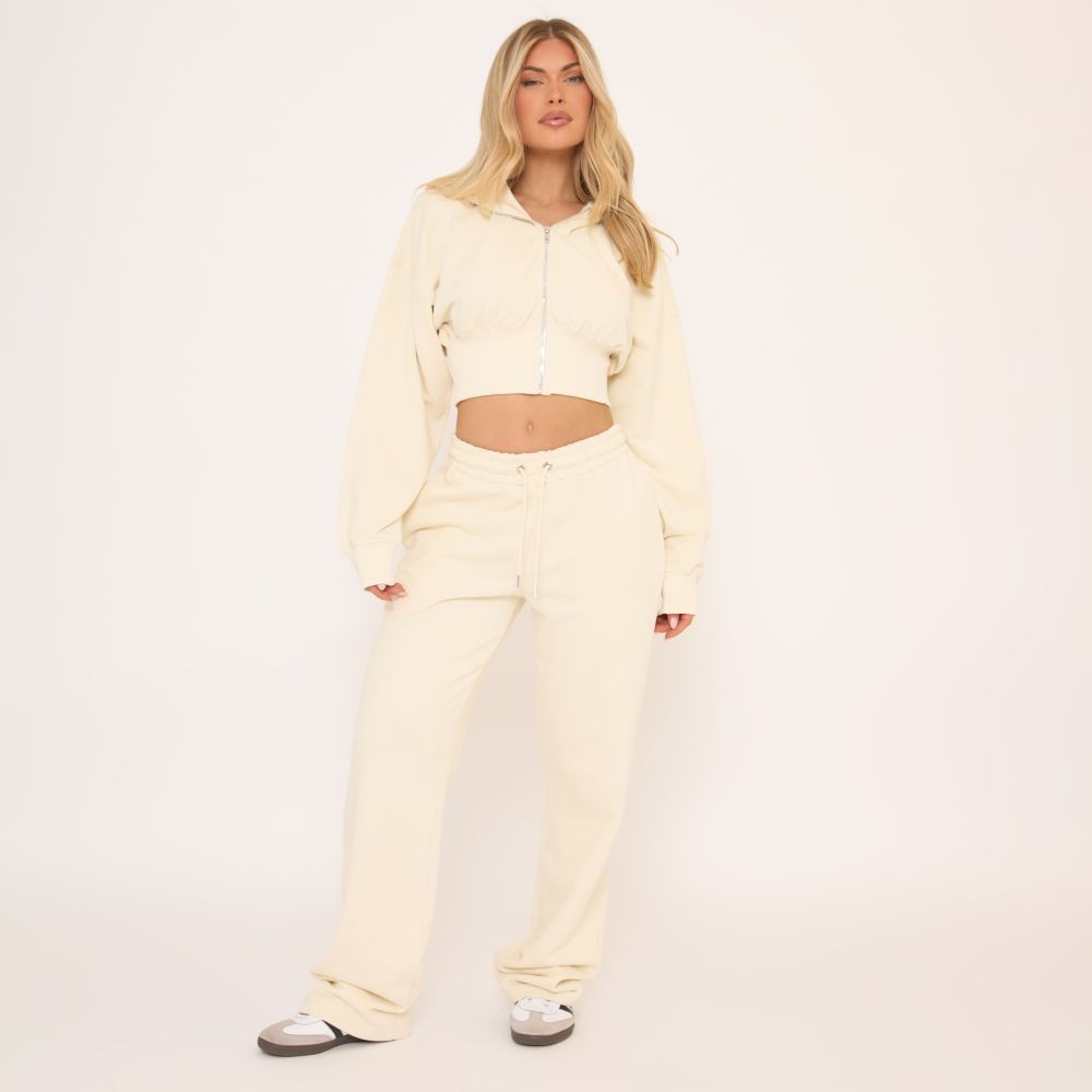 Mid Rise Straight Leg Fitted Joggers In Cream | EGO (UK)