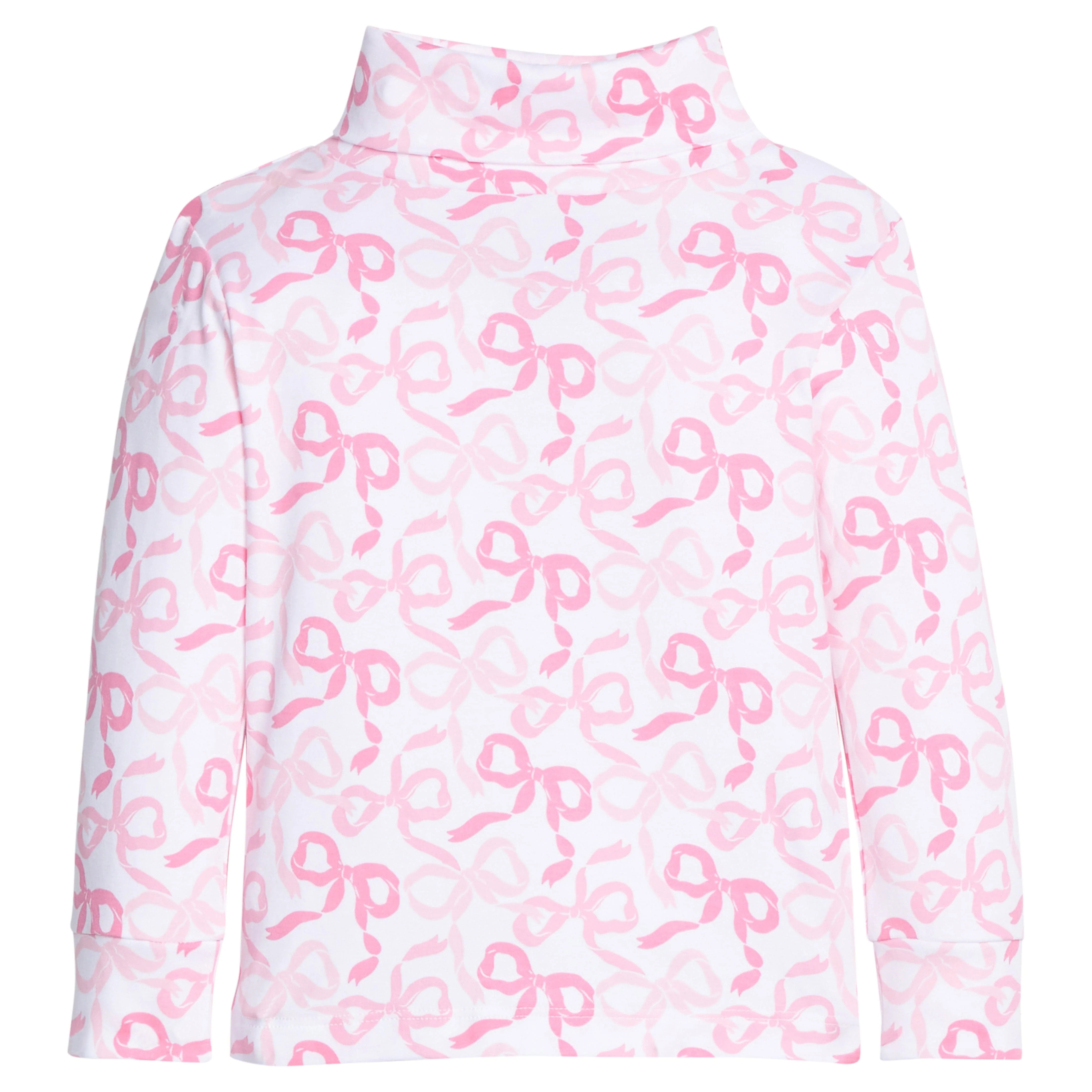 Girls Pink Bow Printed Pima Cotton Turtleneck | Little English