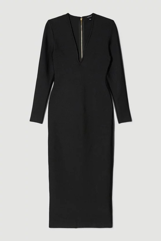 Bandage Form Fitting Deep V-Neck Midaxi Knit Dress | Karen Millen US