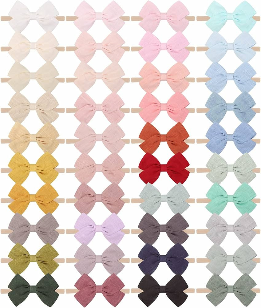 jollybows 40pcs Baby Girls Nylon Hair Bows Headbands Linen Hair Bands Elastic Hair Accessories fo... | Amazon (US)