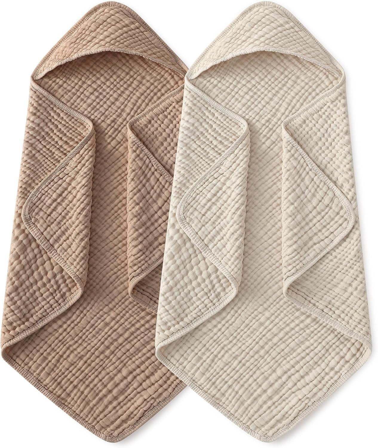 Yoofoss Hooded Baby Bath Towels 2 Pack 100% Muslin Organic Cotton with Hood | Amazon (US)