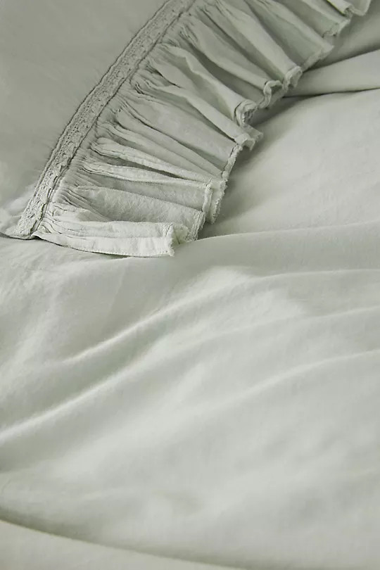 Organic Cotton Spa Sateen Ruffled Duvet Cover | Anthropologie (US)