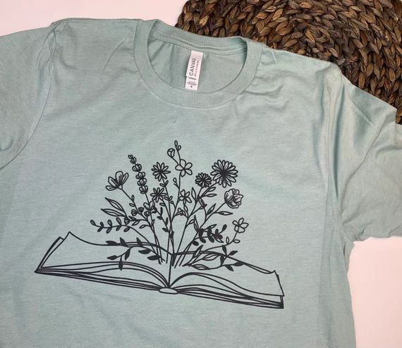 Floral Book T-shirt-Reading Shirt-Book Addict-Book Lover-Read Repeat-Reading Tee | Etsy (US)