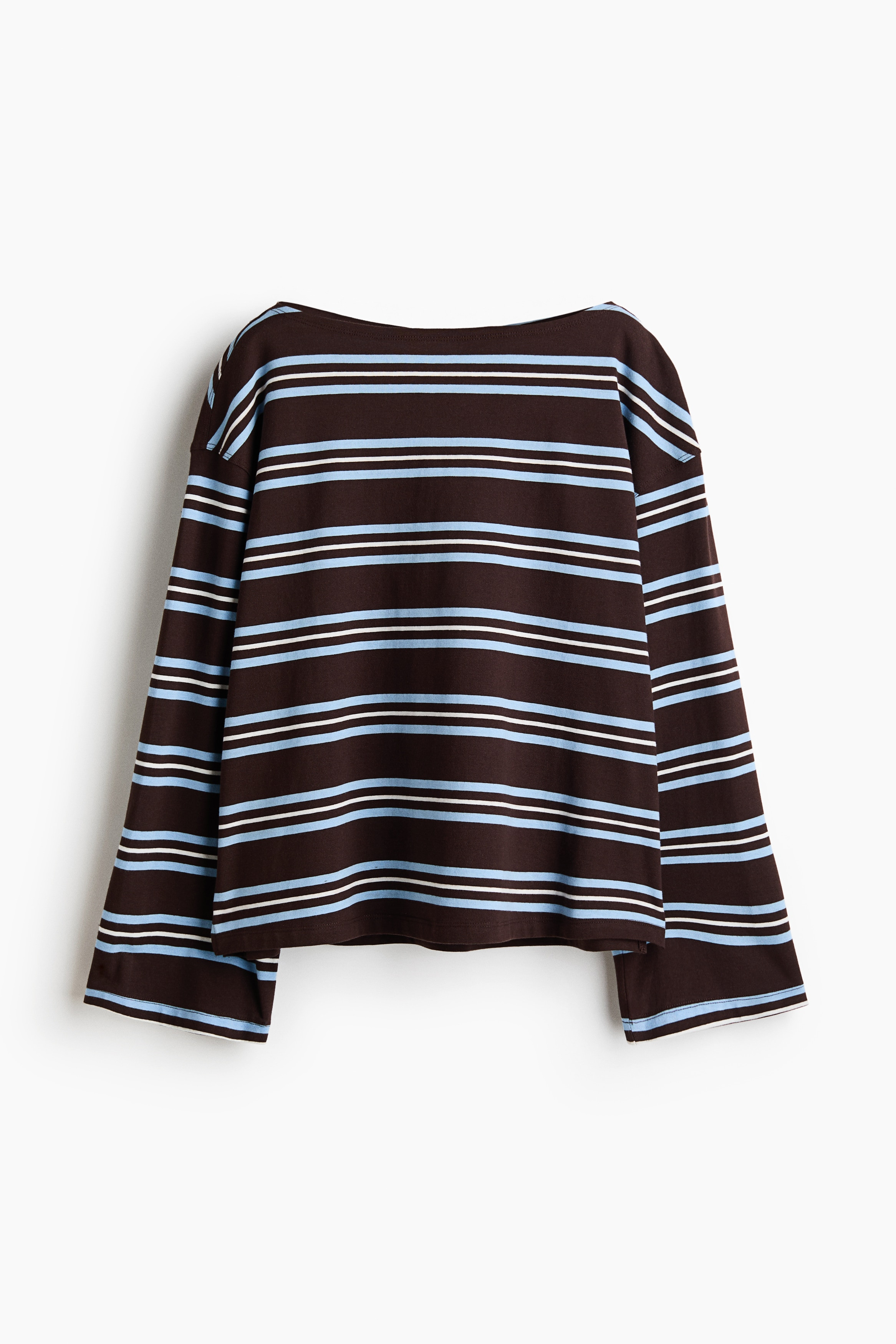 H & M - Long-sleeved boat-neck top - Dark Brown/Striped | H&M (UK, MY, IN, SG, PH, TW, HK)