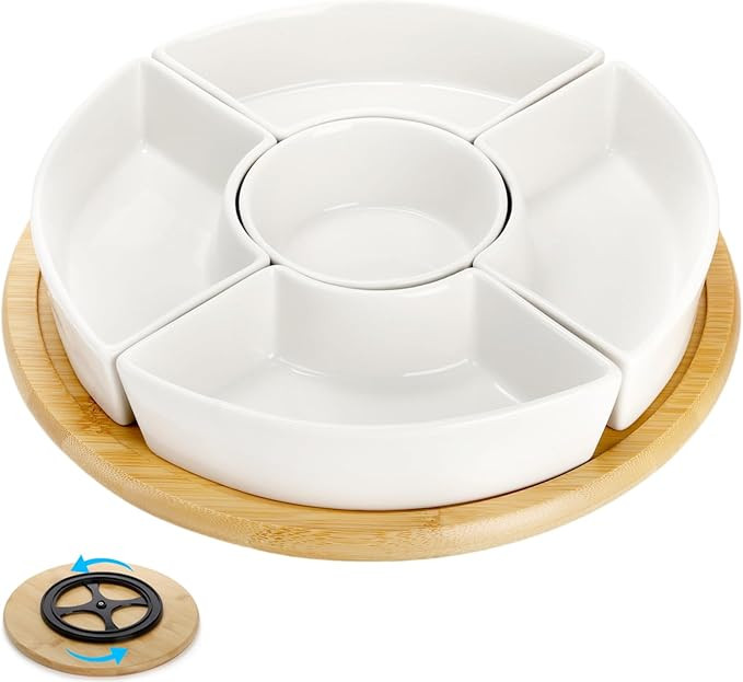 Lyellfe Divided Serving Dish Lazy Susan, 360° Rotatable Porcelain Appetizer Snack Tray Platter f... | Amazon (US)