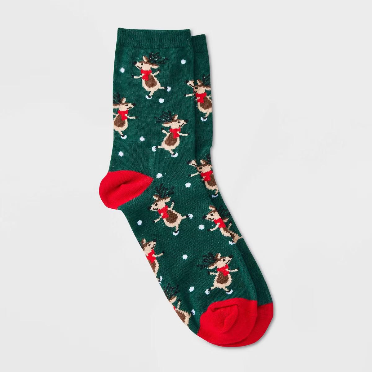 Women's Skating Reindeer Christmas Crew Socks - Wondershop™ Dark Green/Red 4-10 | Target