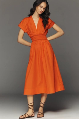 By Anthropologie Smocked Cotton Poplin Midi Dress | Anthropologie (US)