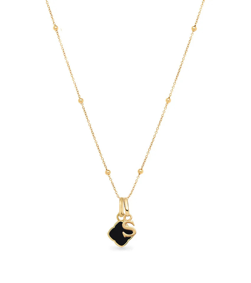 Black Enamel Clover & Initial Necklace (Gold) | Abbott Lyon
