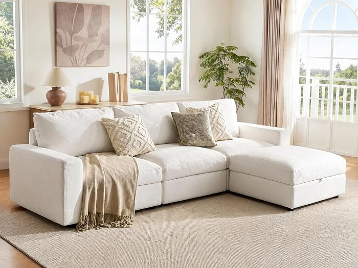 Cloud Couch Sectional 113.2'' Oversized Modular Deep Seat Sofa L Shaped Comfy White Cloud Couch w... | Amazon (US)