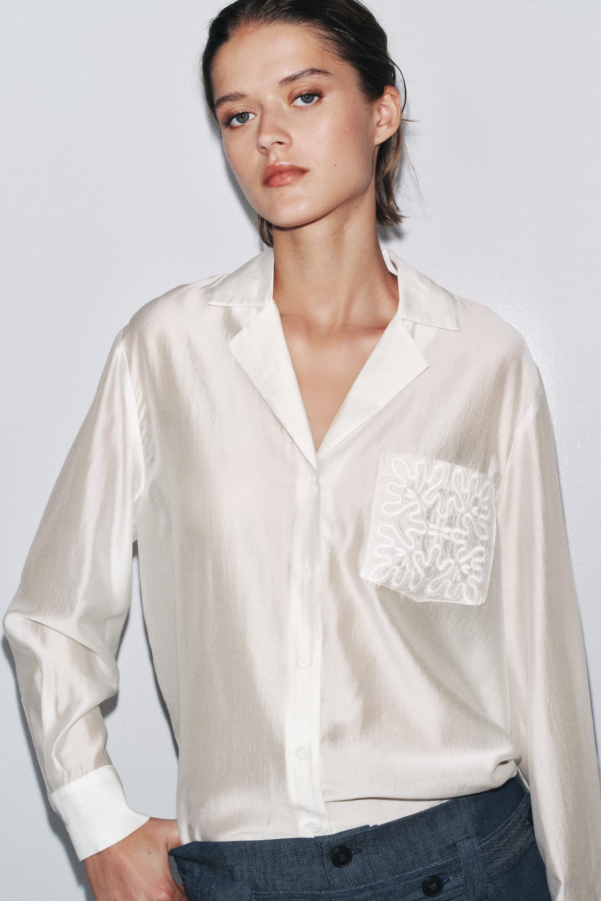 ZW COLLECTION EMBROIDERED POCKET SHIRT | Zara US