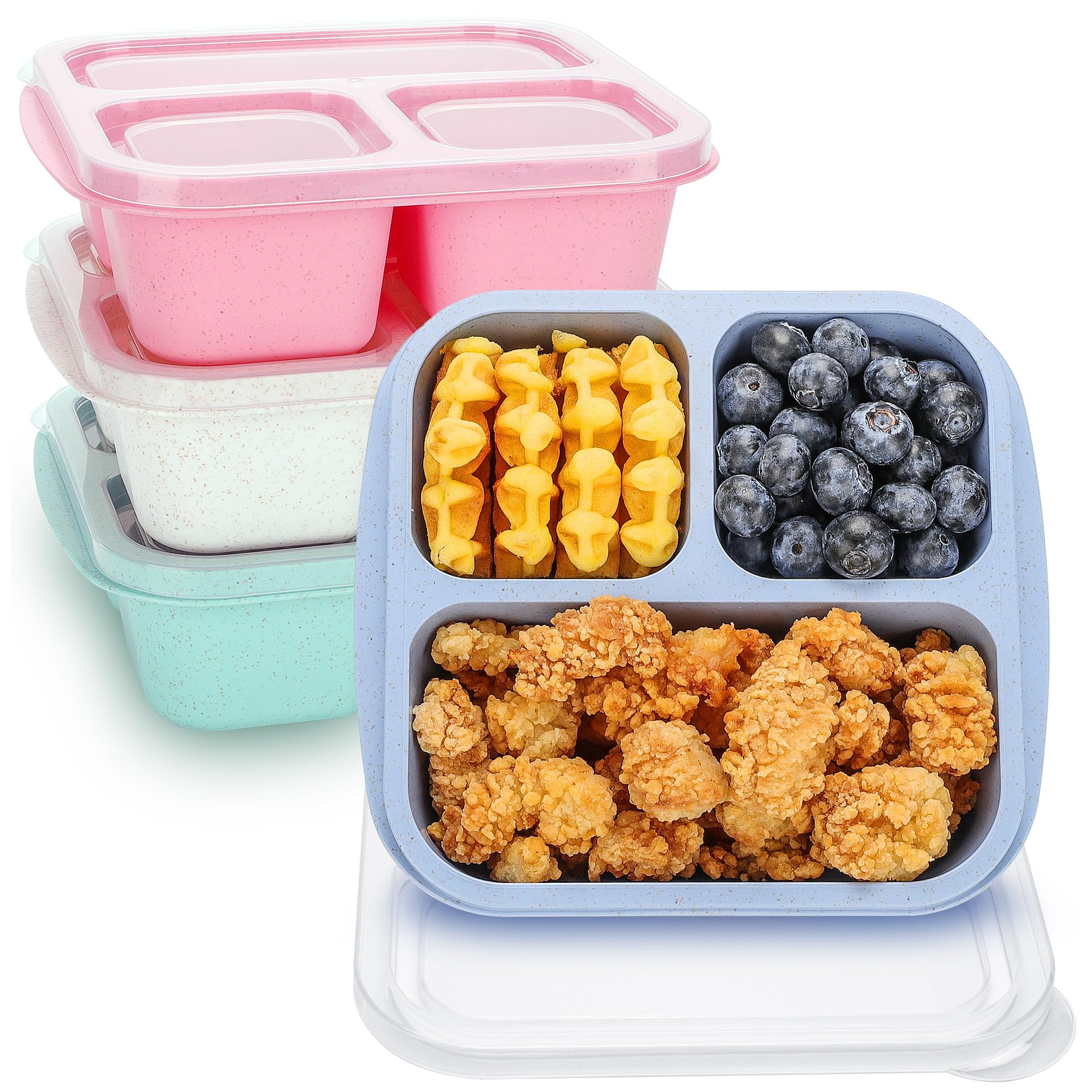 Bento Box For Kids, 4 Pack 3 Compartments Meal Prep Containers Reusable Lunch Containers, Food St... | Amazon (US)