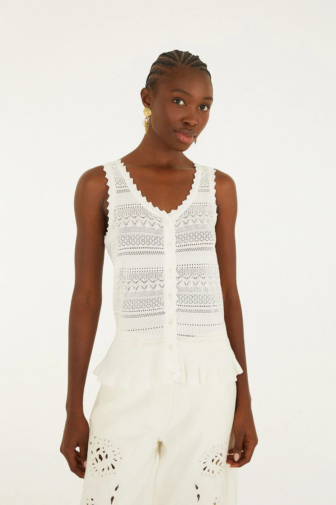 Off-White Crochet Sleeveless Blouse | FARM Rio | FarmRio (US)