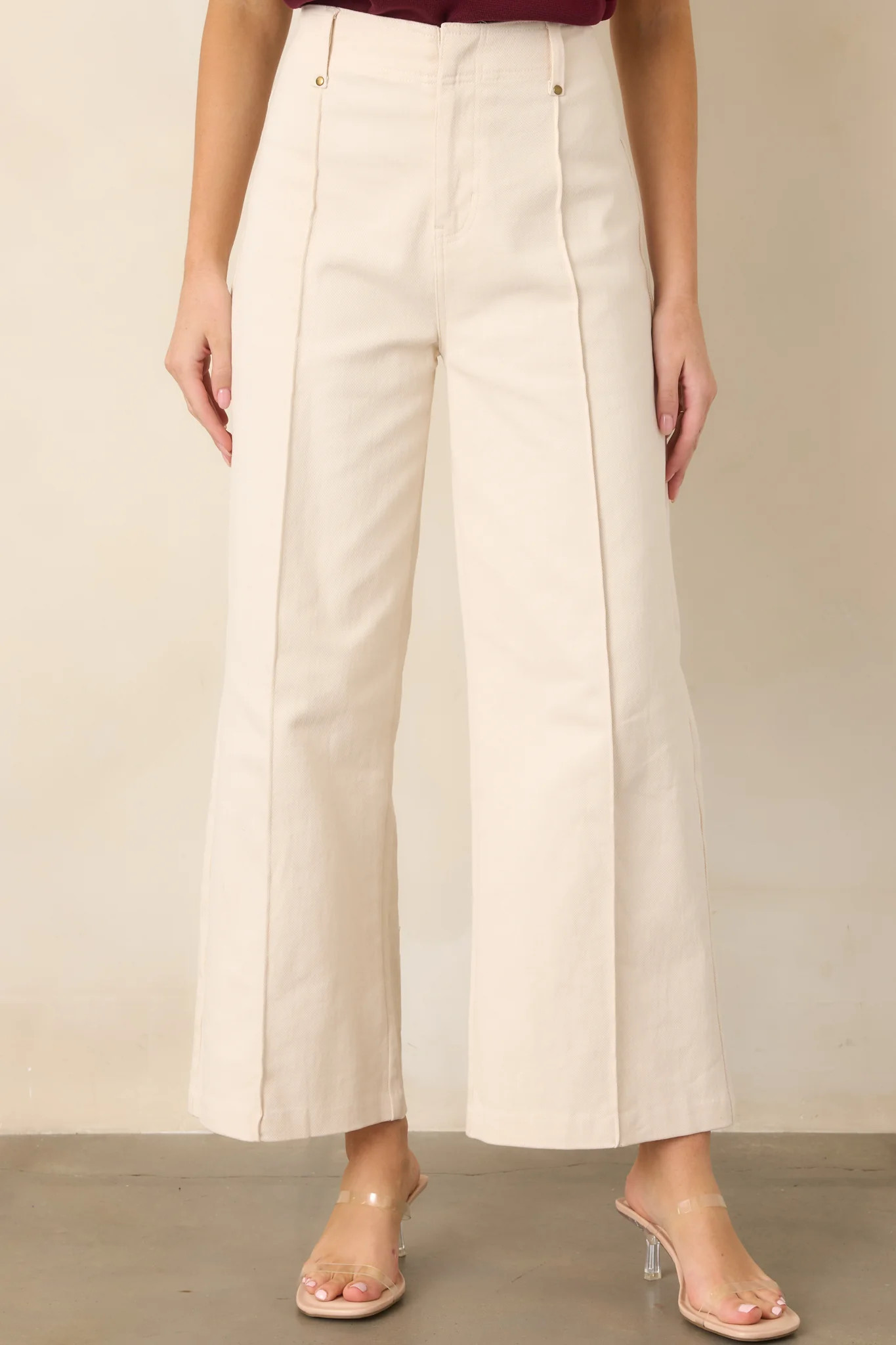 Business & Pleasure Ivory Cotton Wide Leg Cropped Pants | Red Dress