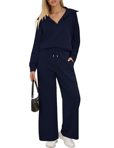 NRZD Travel Outfits for Women 2 Piece Tracksuit Sweatsuit Oversized Sweatshirt Wide Leg Sweatpants Lounge Set Matching Set | Amazon (US)