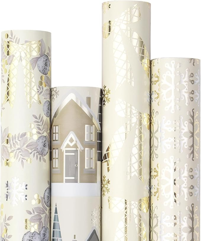 RUSPEPA Elegant Christmas Wrapping Paper Set, Jumbo Roll, Gold Silver Foil Snowflake, Wreath, Win... | Amazon (US)