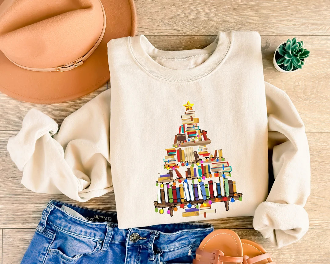 Christmas Book Tree Sweatshirt Christmas Gift for Book - Etsy | Etsy (US)