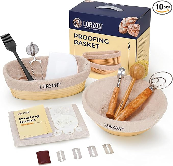 Clearance Final Stock - Lorzon Banneton Bread Proofing Basket Gift Set of 2 (10" Round & Oval Rat... | Amazon (US)