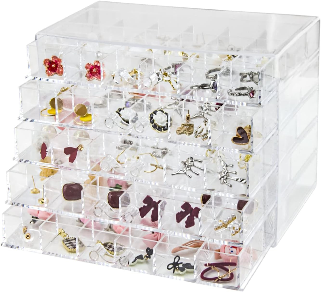 Acrylic Jewelry Box with 5 Drawers, 120 Compartments Transparent Storage Box, Transparent Display... | Amazon (US)
