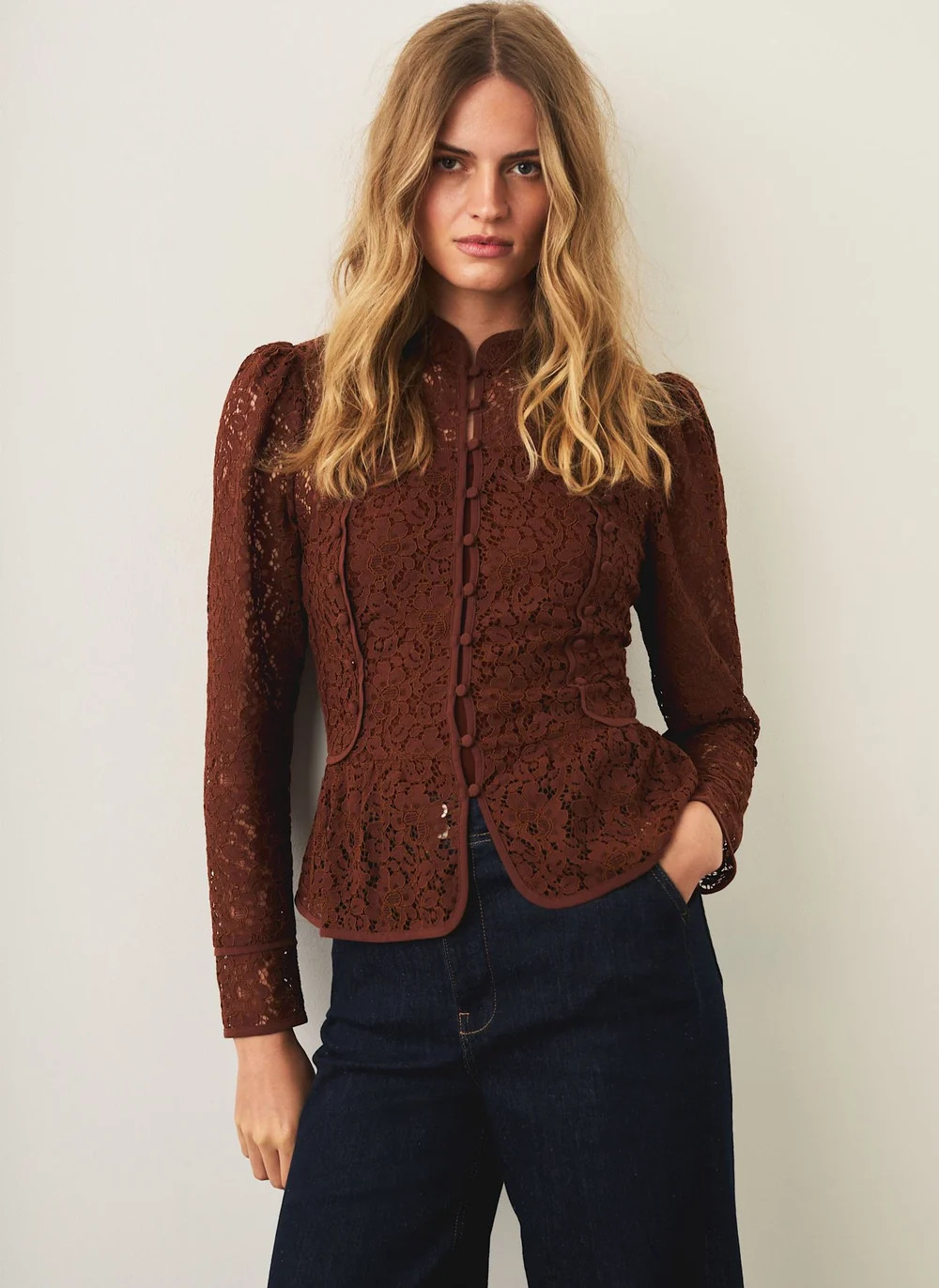 White Lace Military Blouse | Mint Velvet - ROW