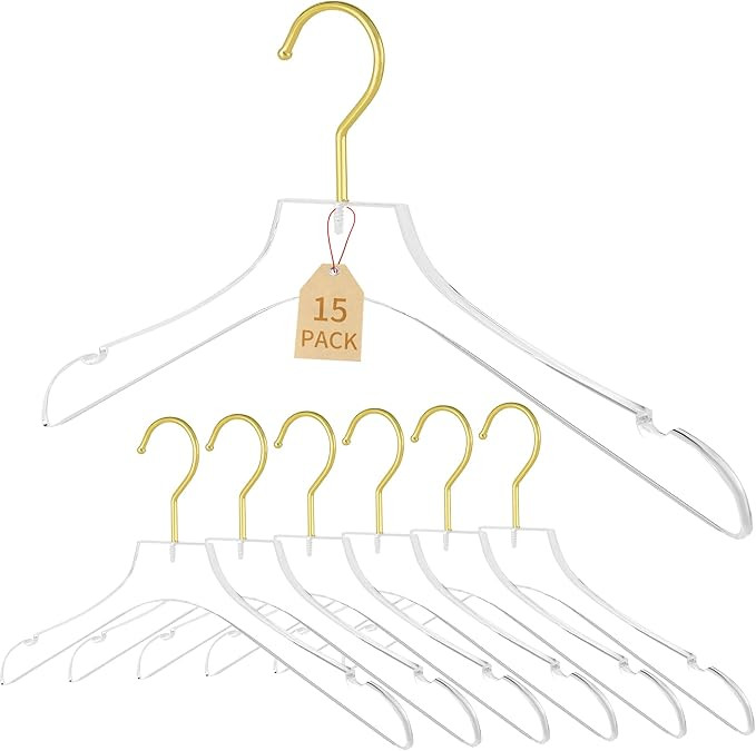 Acrylic Hangers Clear and Gold Premium Quality Clothes Hangers Standard Clothing | Amazon (US)