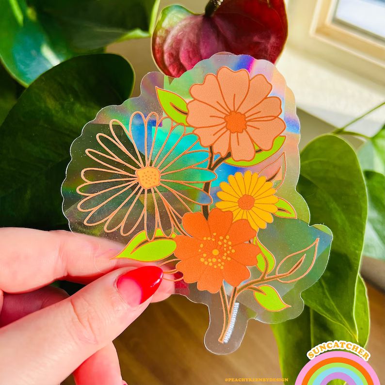 SUNCATCHER Retro Flower Power  Rainbow Suncatcher Sticker | Etsy | Etsy (US)