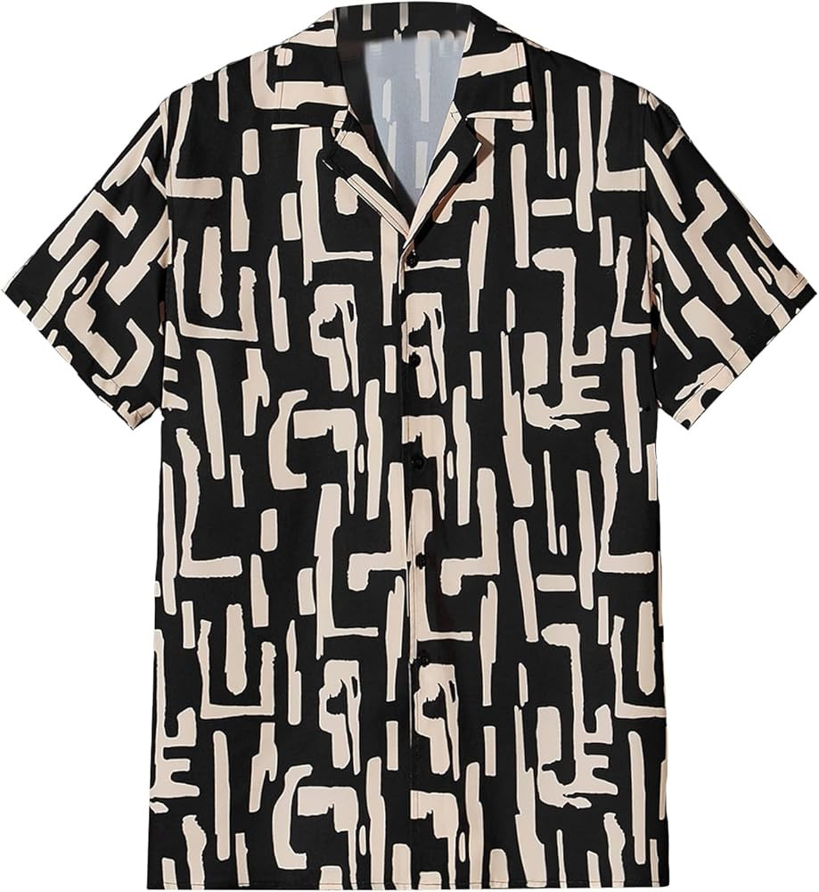 WDIRARA Men's Button Up Short Sleeve Cat Print Beachwear Striped Pocket Hawaiian Shirt Casual Col... | Amazon (US)