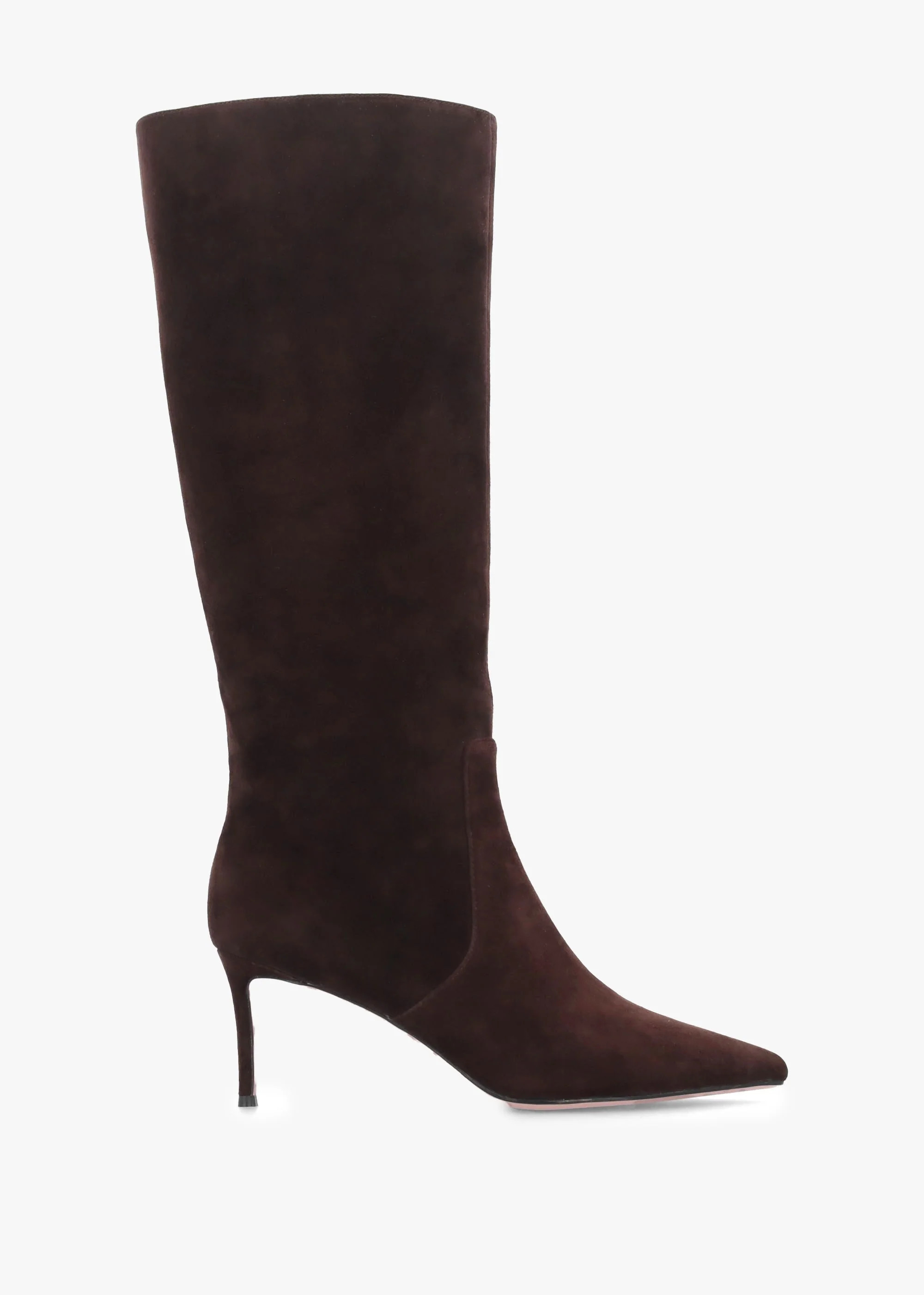 Daniel Saffia Brown Suede Slim Heel Knee Boots | Daniel Footwear (UK)