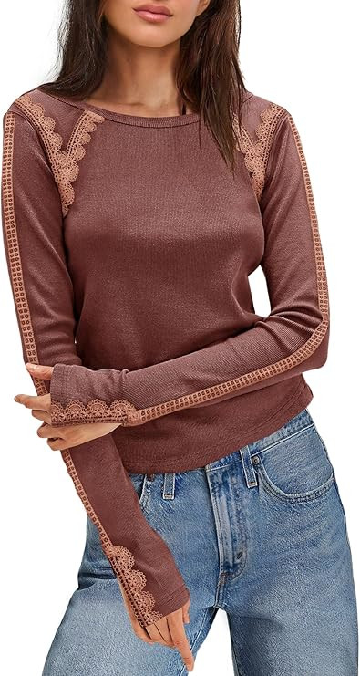 Yanekop Womens Ribbed Long Sleeve Tops Knit Slim Fit Shirts Casual Crewneck Basic Tees Striped La... | Amazon (US)