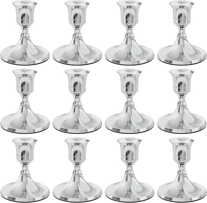 zeochyni Set of 12 Silver Taper Candle Holders for Home Deco | Amazon (US)