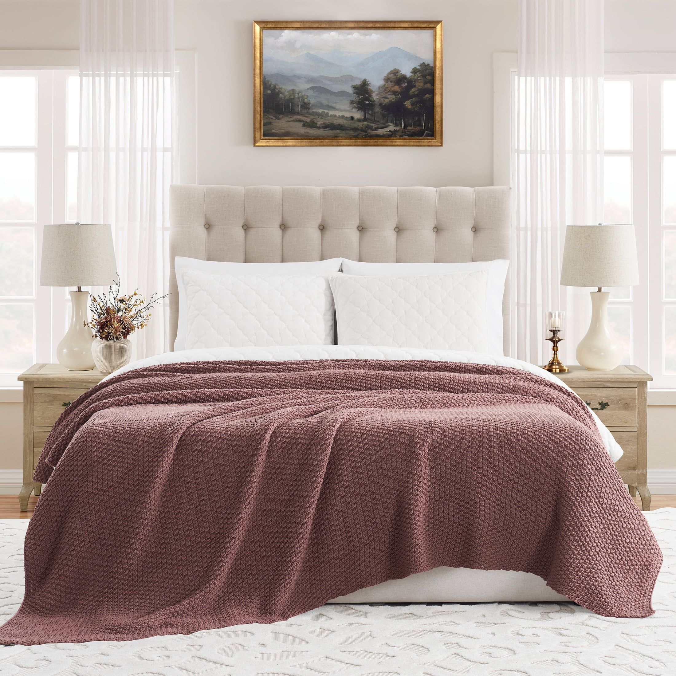 My Texas House Harper Dark Mauve Acrylic Chunky Sweater Knit Oversize Bed Blanket | Walmart (US)