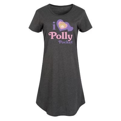 Women's Polly Pocket I Love Polly Pocket Graphic T-shirt Dress - Heather Charcoal - Medium | Target