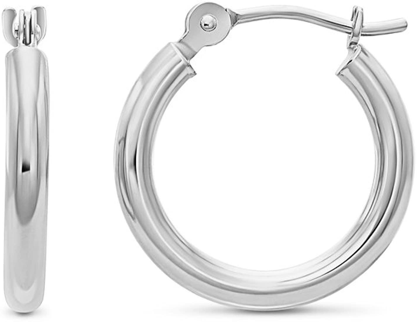 14k White Gold Classic Round Hoop Earrings | Amazon (US)