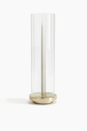 Candle Lantern in Clear Fluted Glass - Gold-colored - Home All | H&M US | H&M (US + CA)