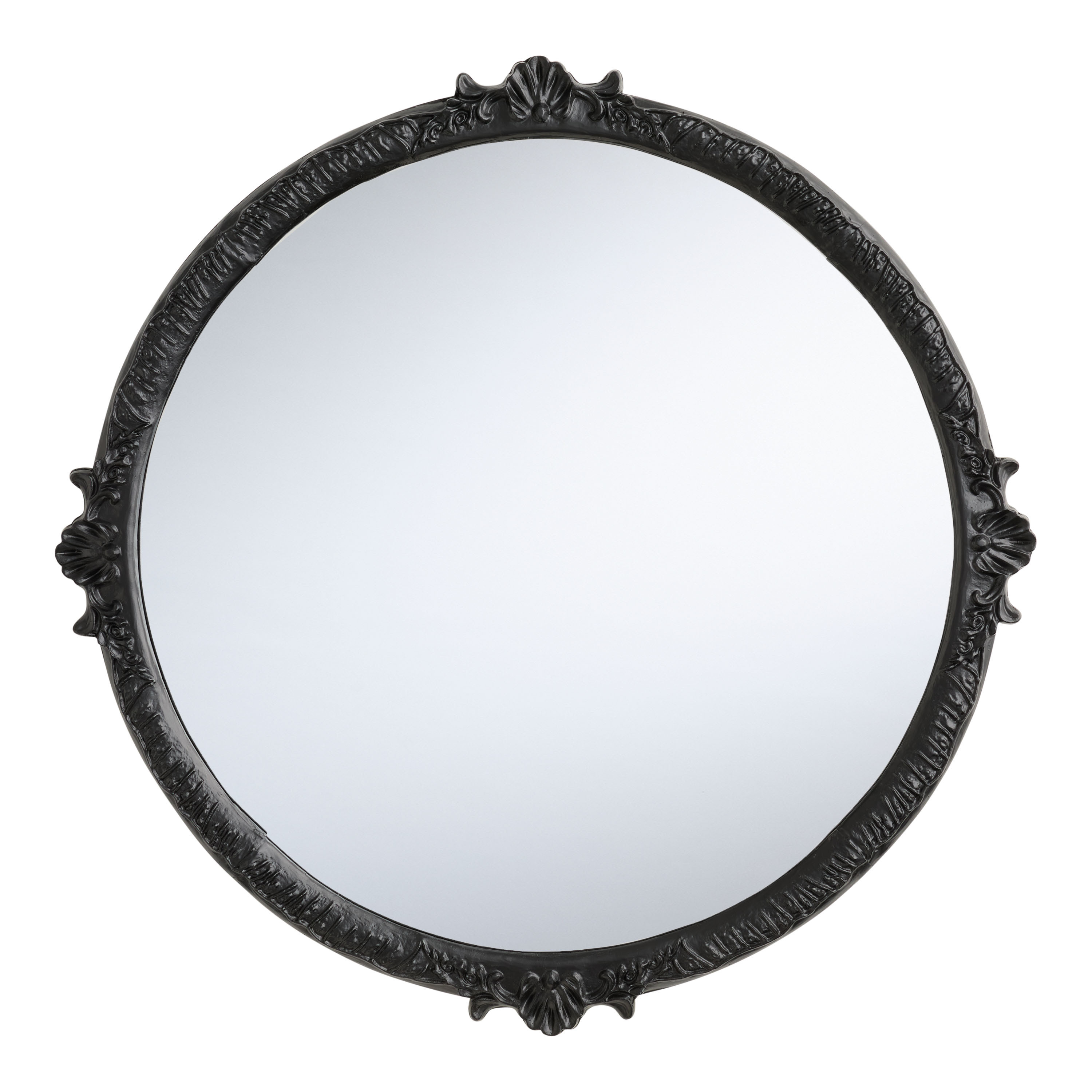 Round Black Wood Carved Wall Mirror | World Market