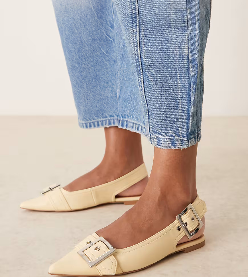 ASOS DESIGN Wide Fit Legion buckle ballet in yellow | ASOS (Global)