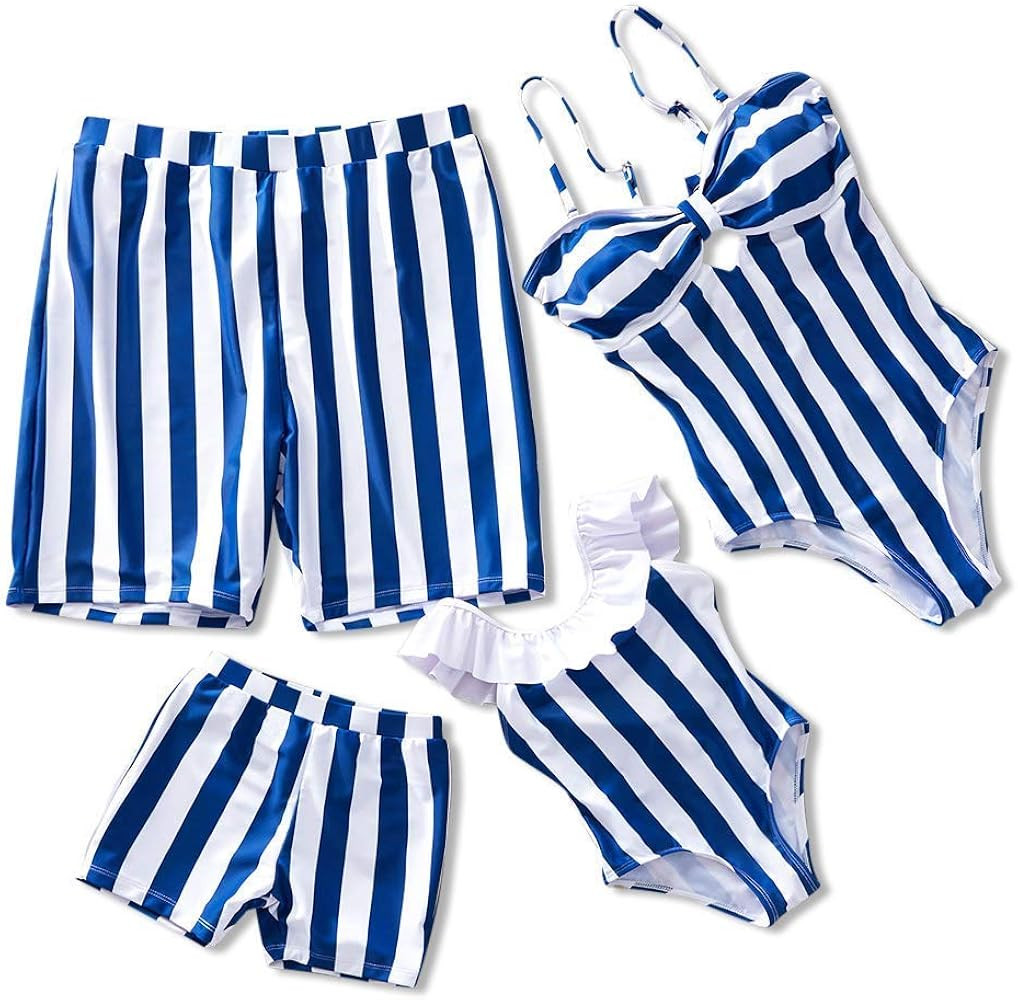 IFFEI Family Matching Swimwear One Piece Bathing Suit Striped Hollow Out Monokini Mommy and Me Beach | Amazon (US)