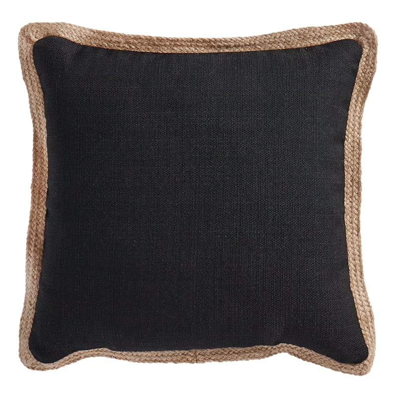 Olinen Black Outdoor Throw Pillow 18X18 With Jute Trim | At Home