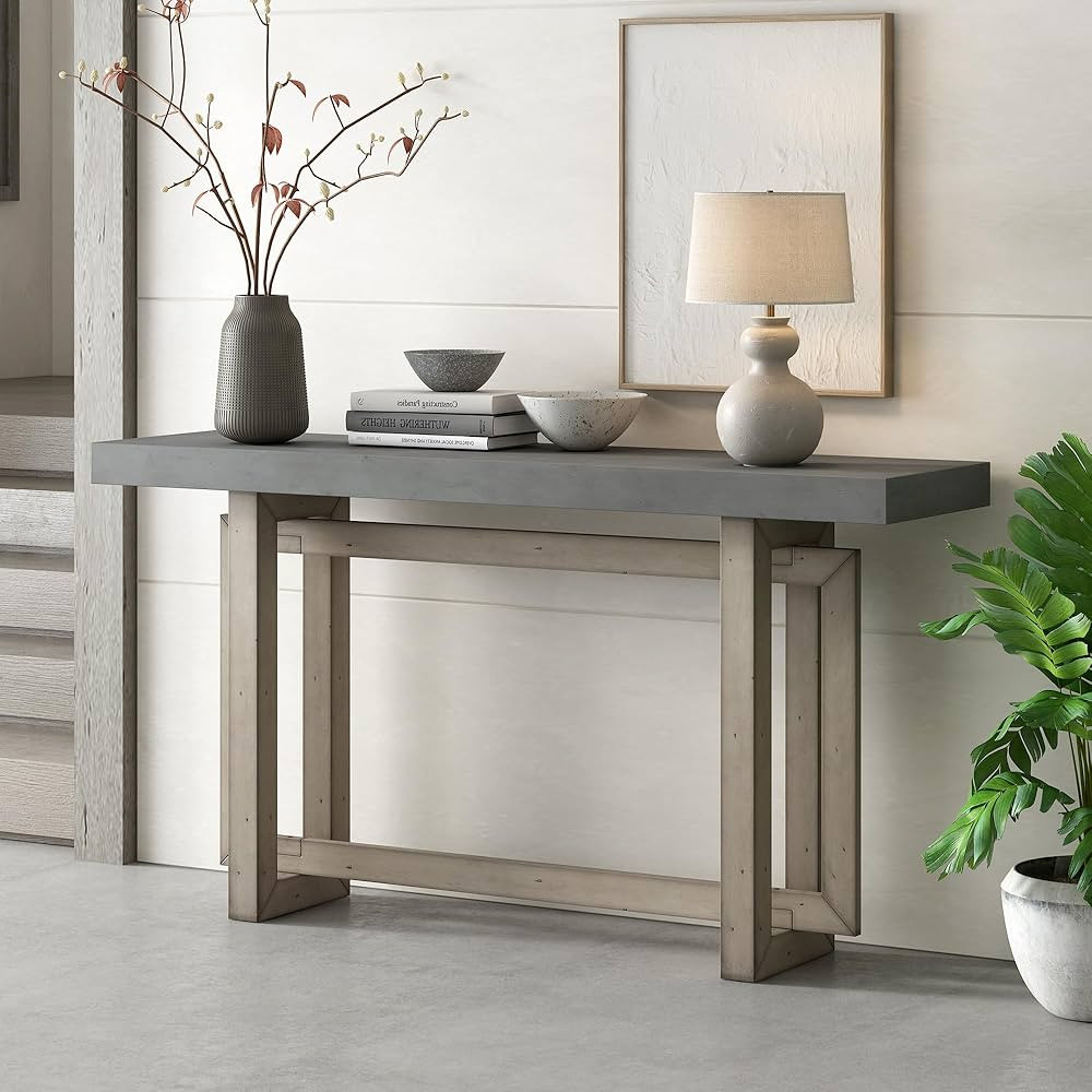 Contemporary Console Table with Industrial-Inspired Concrete Wood Top, Wood Legs, Extra Long Entr... | Amazon (US)