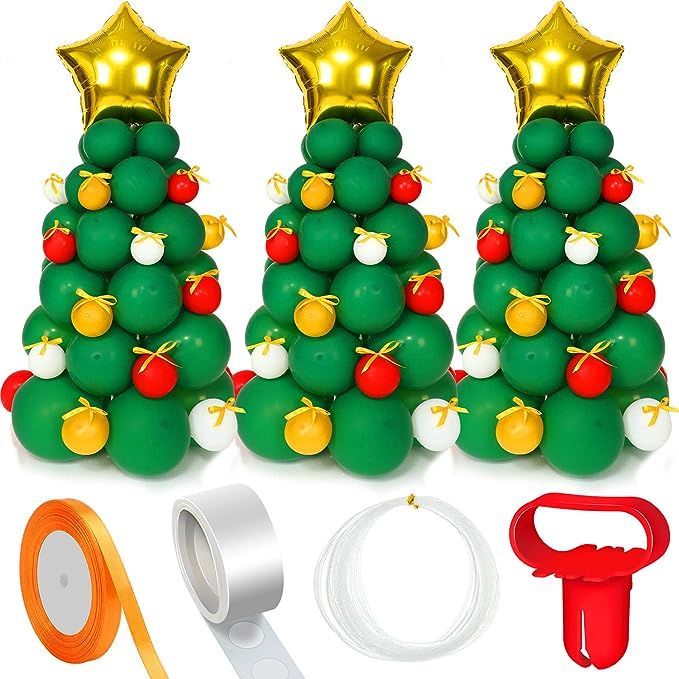 Skylety 142 Pieces Christmas Balloon Garland Arch Kit Christmas Tree Balloons Star Balloons White... | Amazon (US)