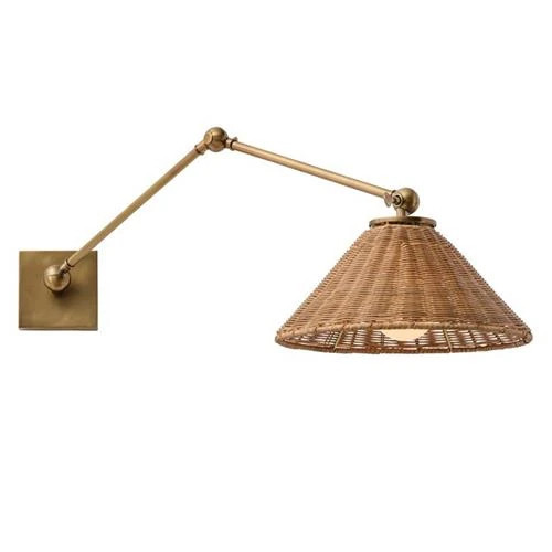 Arteriors Padma Coastal Beach Brown Rattan Gold Antique Brass Steel Wall Sconce | Kathy Kuo Home