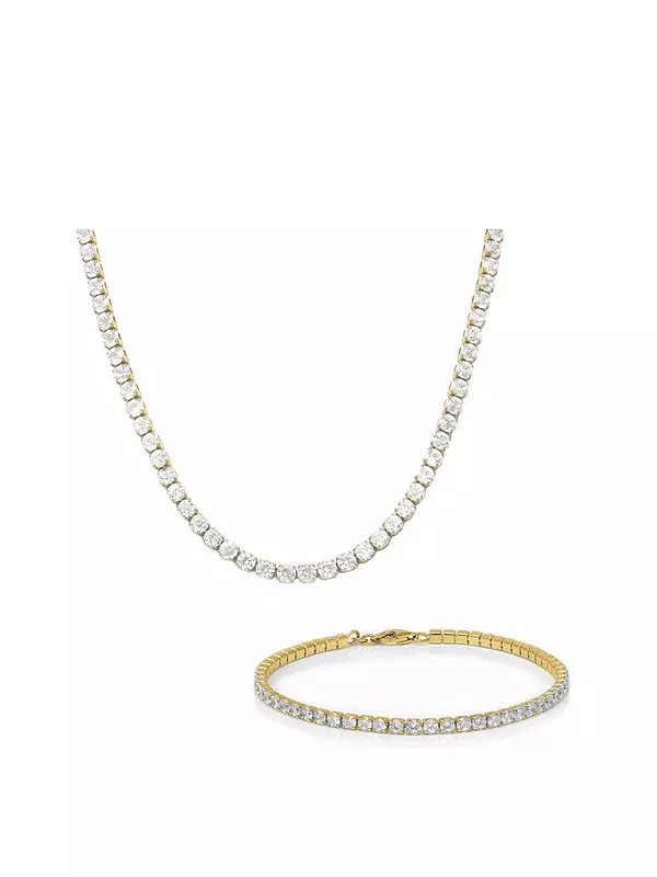 Say It With Tennis Necklace & Bracelet Gift Set - Yellow Gold | Very (UK)