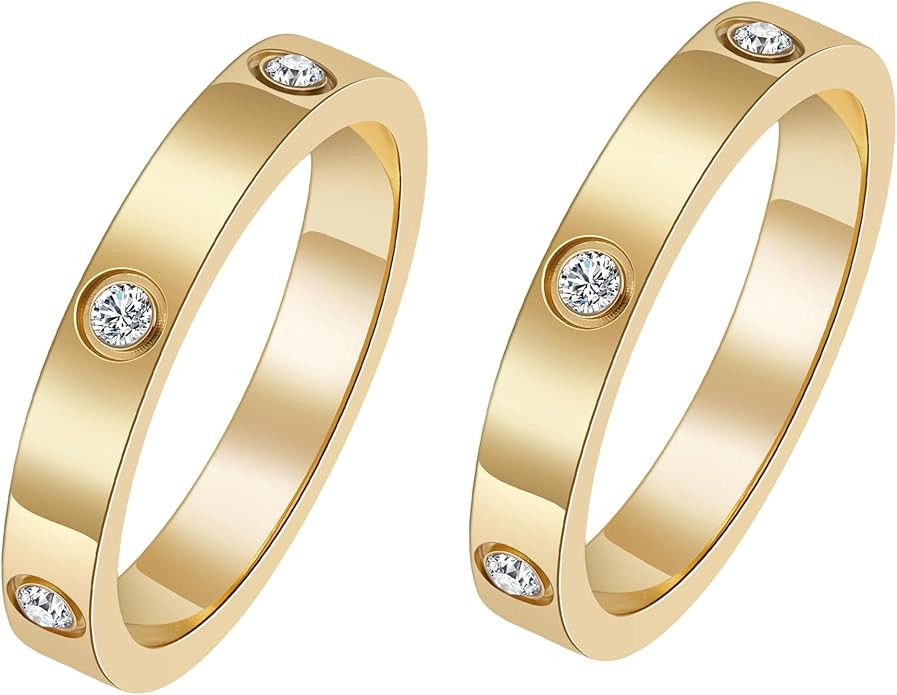 2 PCS Love Friendship Rings, Stainless Steel Promise Wedding Bands Cubic Zirconia Stackable Silve... | Amazon (US)