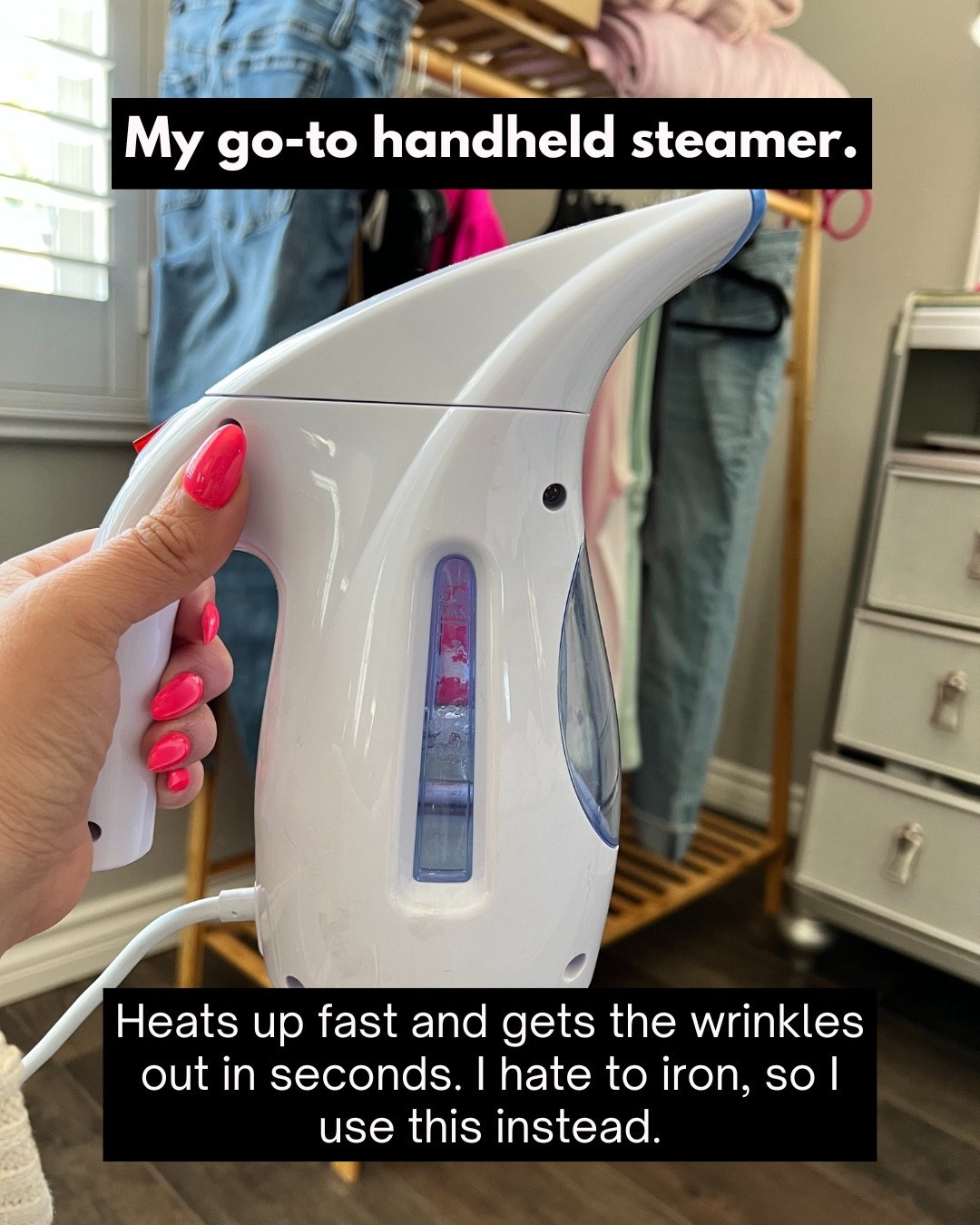 My go-to handheld steamer. Heats up fast and gets the wrinkles out in seconds. I hate to iron, so I use this instead.

#LTKSeasonal #LTKU #LTKStyleTip