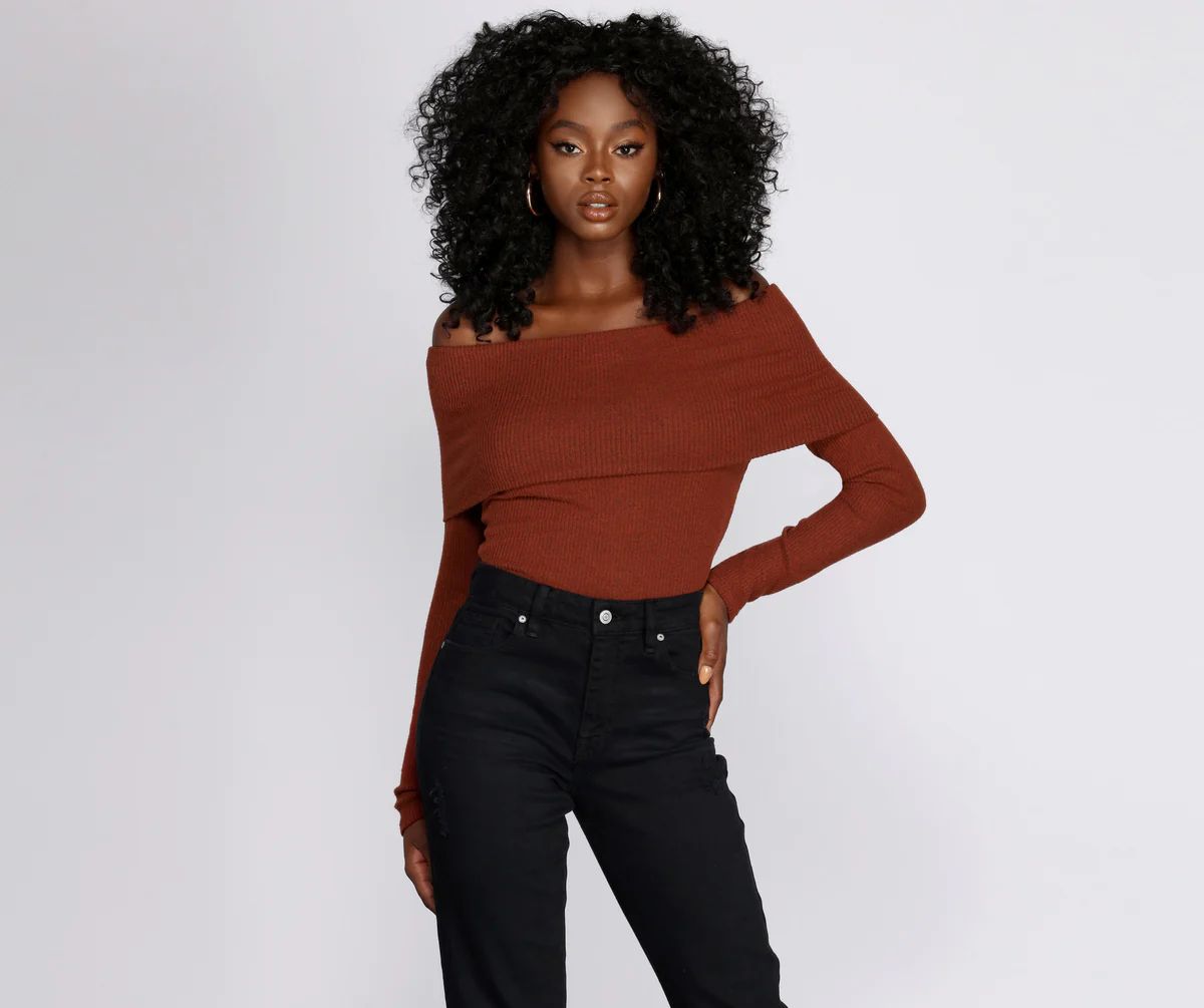 Off Shoulder Ribbed Sweater | Windsor Stores