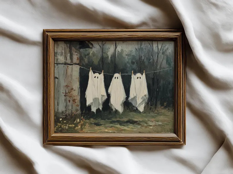 Vintage Ghosts on Clothesline Digital Art Print, Spooky Halloween Decor Instant Download, Moody A... | Etsy (Global)