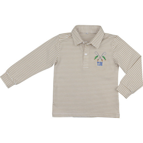 Khaki Stripe Knit Fishing Polo Shirt | Cecil and Lou