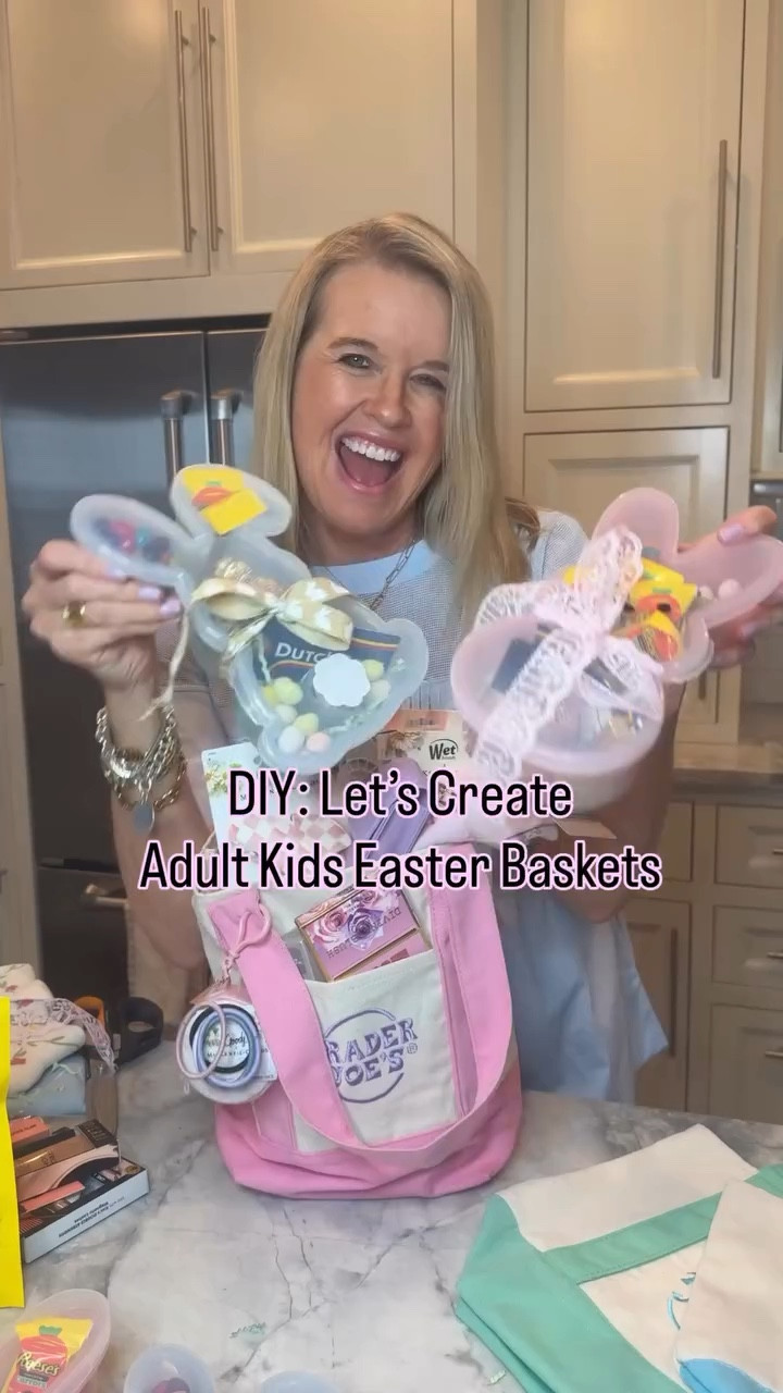 DIY:
Let’s creat adult Kid Easter Baskets…
I was lucky enough to grab a few of the pastel Trader Joe’s canvas bag’s (which make darling Easter Baskets) 

🥕🐰Make sure to watch to the end to see all the different ideas🧺🐣

I shared with you these cute Bunny Snack containers, perfect for favorite candies, snacks a gift card and a few small treasures. To add to their baskets or give alone.

(Still available to order online and pick up)

Ideas for Basket stuffers
Favorite snacks
Socks
Book
Toiletries 
Beauty accessories 
Hair Accessories
Fun make up
A gadget or two
Small game 
Gift card

(When mine were little)
I did a beach towel, new swim suite, flip flop’s, sunglasses, sunscreen, pool toys, and a summer outfit…

(I need to do that next year for them as adults) ☀️🌊👙⛱️

Do you still do baskets for your adult kids? (I do one for hubby and my mom too)

🛍️Comment “ Shop” and link with details will be sent 

Happy Good Friday

#easterbaskets #easterbasketideas #midlifemom