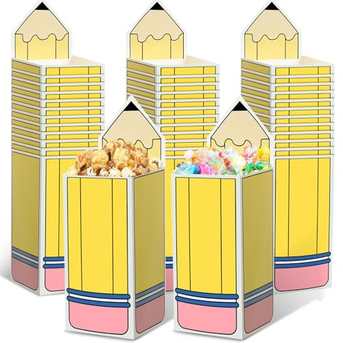 Harloon 50 Pcs Back to School Pencil Candy Boxes Popcorn Holders Bulk Teacher Gift Bags Party Favors Welcome Back to School Treat Boxes for Teacher Appreciation Gifts Graduation Classroom Decoration | Amazon (US)