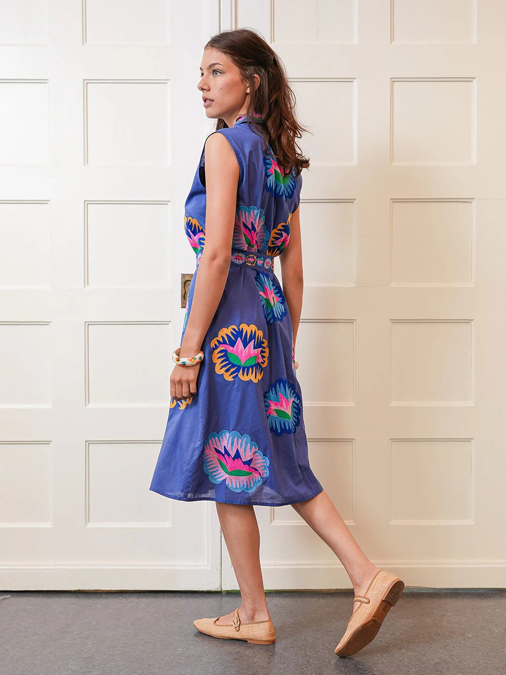 Oakmoss Dress in Blue with Lotus Embroidery | Beau & Ro